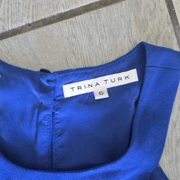 Trina Turk Royal‎ Blue Sleeveless Mock Neck Wide Leg Jumpsuit Size 6